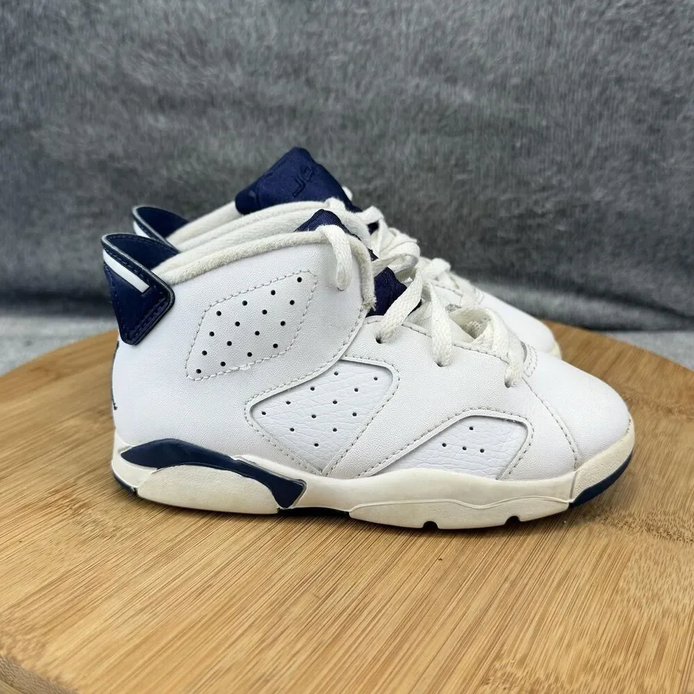 Jordan Air Jordan 6 Retro Shoes Toddler Size 9C White Navy Sneakers 384667-141